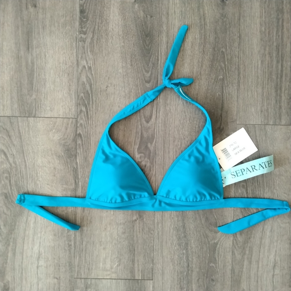 NWT Jamaican Style Sea Blue Bikini Top Size L Large w/ Removable Pads - Picture 1 of 10